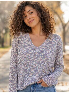 Code X Mode Space Dye Multicolor Knit Sweater Cropped Hi-Low Oversized Top Light